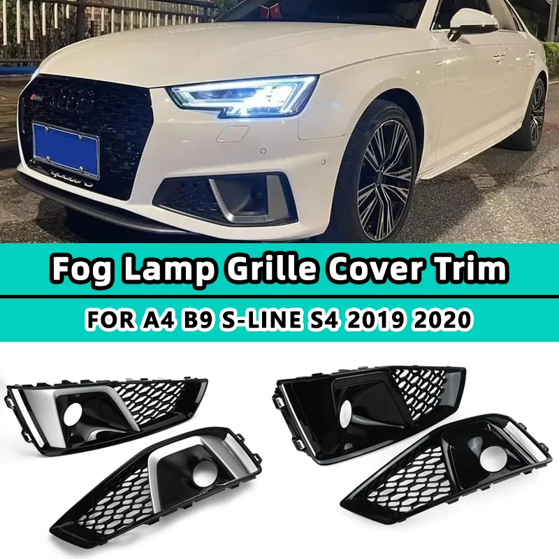 

For A4 B9 S-LINE S4 2019 2020 Car Fog Light Cover Grill Front Bumper Lamp Grille RS4 Style Honeycomb Mesh Accessorie 8WD807681J