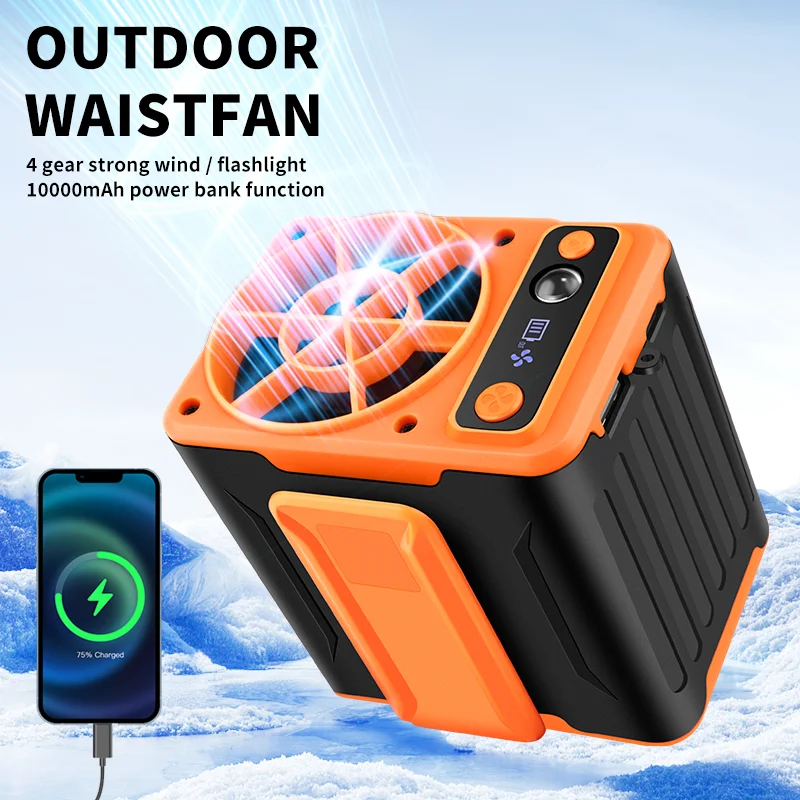 

Waist Clip Fan 5000mAh LED Light Waist Fan Newest Durable Plastic Portable Wearable Fans Outdoor Use Clip-on Hanging Neck