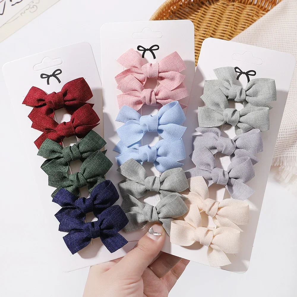 

6pcs/set Mini Hair Bows Clip for Girl Fresh Solid Color Bowknot Hair Pins Sweet Child Boutique Handmade Hair Clips Accessories