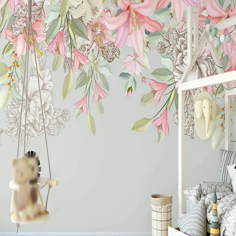 Custom Nordic 3D Wall Paper Hand Painted Romantic Flowers Photo Wall Murals Wedding Room Living Room Background Home Decor