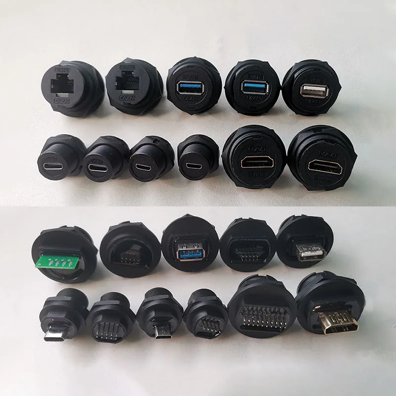 New D Type Chassis Connector RJ45 USB Micro Type C HDMI-compatible Female -Female Converter Panel Mount DIY Jack with Dust Cover