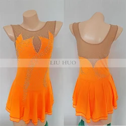 LIUHUO Women Aldult Teens Customize Costume Performance Competition Leotard Ice Figure Skating Dress Dance Roller Orange Modern