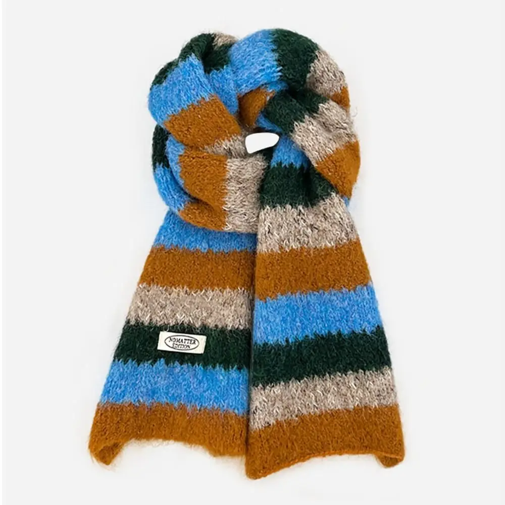 

Elegant Preppy Style Plaid Wool Scarf Long Stripe Scarf Thicken Korean Style Knitted Shawl Girl