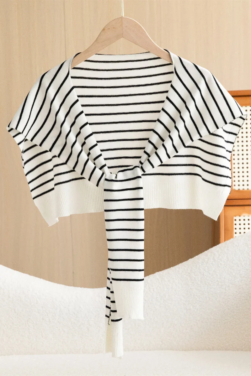 100% Merino Wool Women's Shawl Striped Casual Fashion Spring Autumn Cashmere Knitted Shoulder Protection