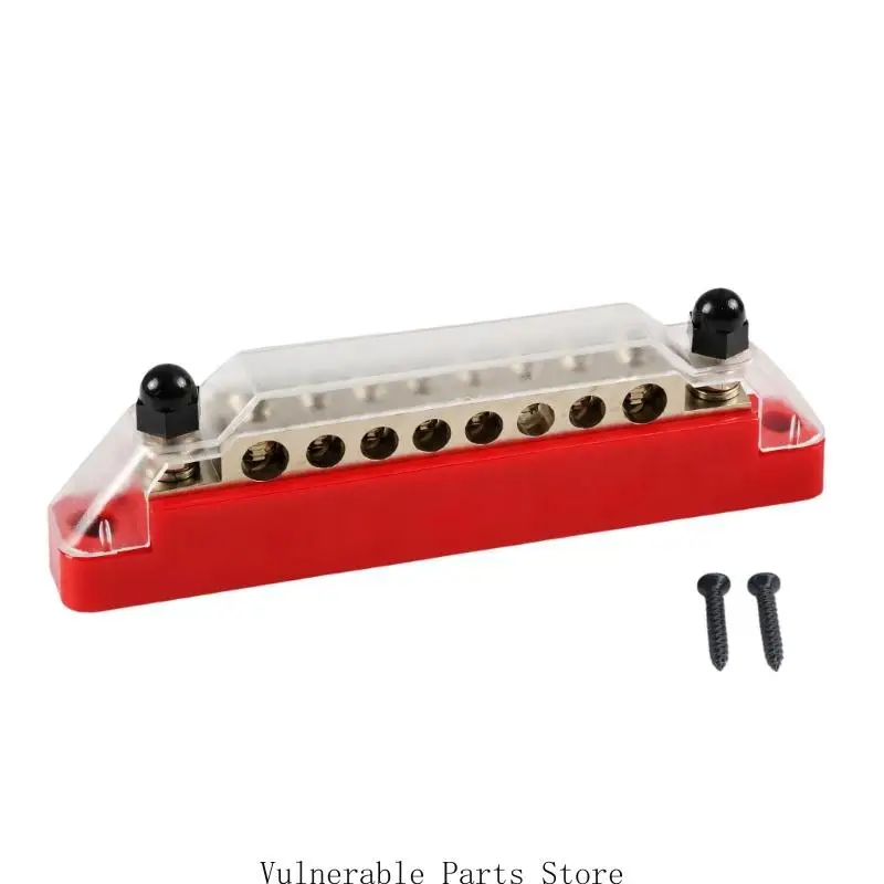 8-Way Battery Distribution Block with Base, Clear Cover, and Mounting Screws for Vehicle and Marine Power Wiring Layouts