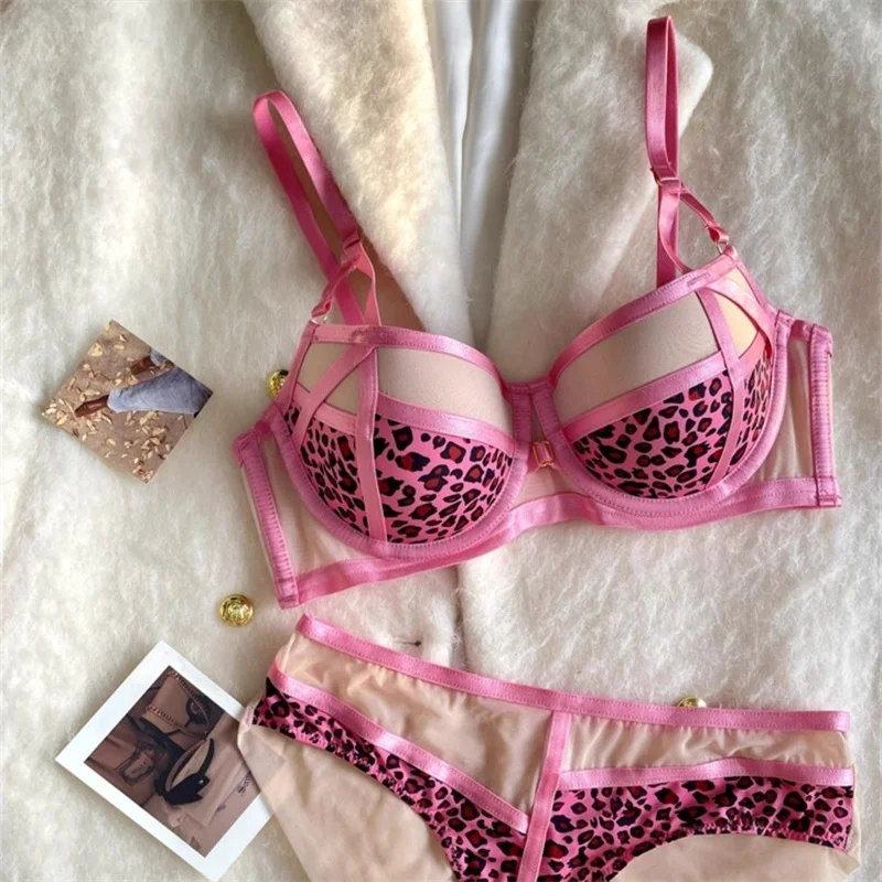 

Leopard Print Bras and Panty Sets for Women Push Up Bras with Underwire Sexy Lingerie Set Underwear Bralette Mujer Lenceria