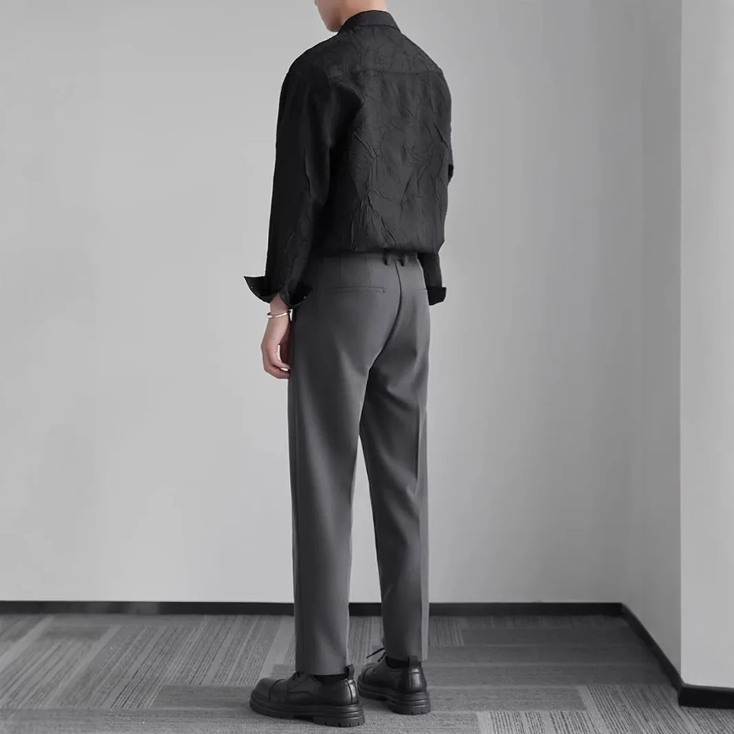 Camisa jacquard casual solta masculina francesa jovem e elegante top coreano bonito