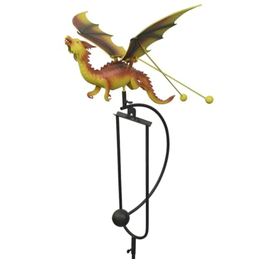 

Outdoor Sculpture - Balancing Kinetic Garden Stake Rocker 50.25" Tall Yellow Dragon