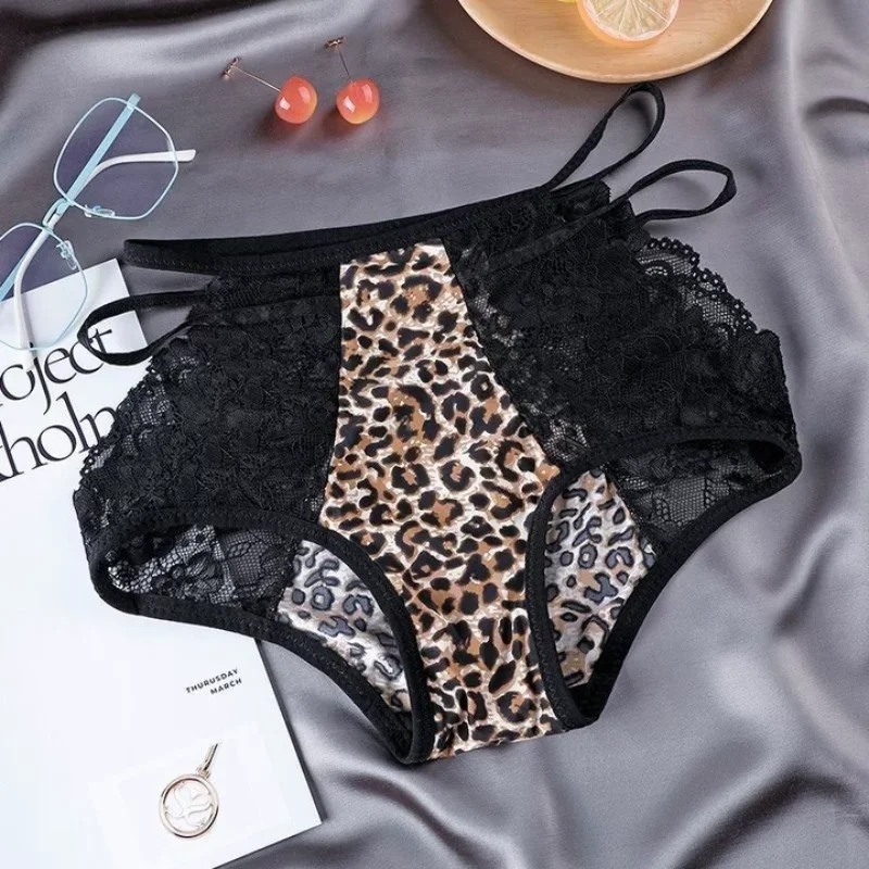American style spicy girl high waisted leopard print underwear sexy lace edge no trace breathable hip lifting triangle underwear