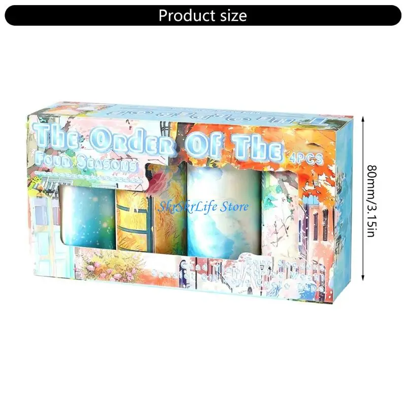 Cinta adhesiva para manualidades E65E, 4 temas, con diseños alentados por naturaleza, papel respetuoso con medio ambiente