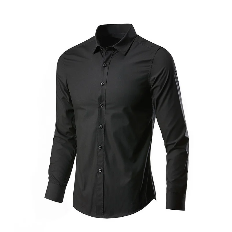 All Season Fashion Men\'s Business Dress Slim Fit Working Shirt Anti-Wrinkle Solid Long Sleeve Social Formal Shirts For Men