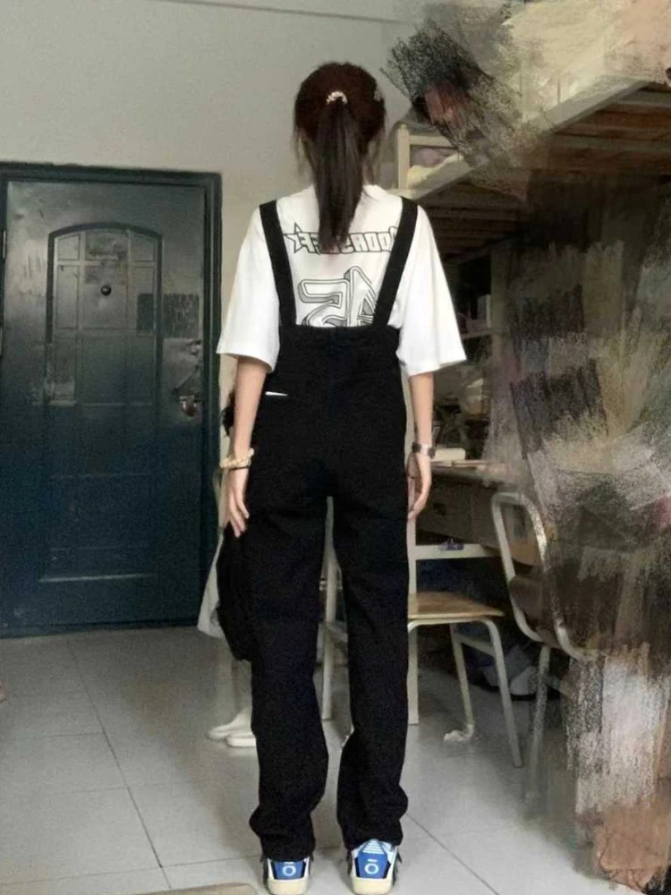 Black Jumpsuits Women Preppy Style Vintage Sweet Leisure Ulzzang Full Length Streetwear Gentle Harajuku Denim Overalls All-match