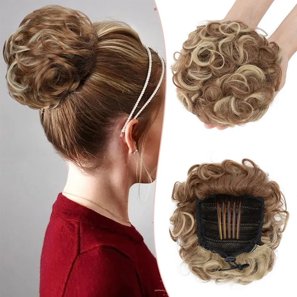 

Curly Messy Bun Synthetic Hair Clip on Hairpieces for Women Short Ponytail Chignon with Comb Elastic Drawstring Hair Buns