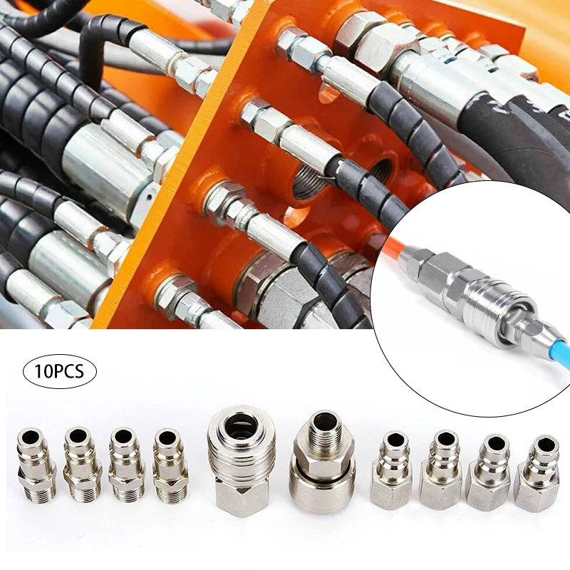 

10Pcs 1/4" Air Line Fitting Bsp Euro Air Line Fitting Hose Compressor Quick Release Connector For Hardware Pneumatic Tools