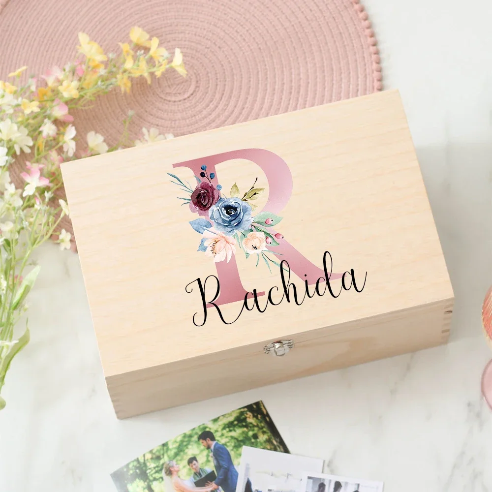 Personalised Wedding Memory Boxes Wooden Jewelry Organizer Case Initial with Name Keepsake Jewelry Box Birthday Bridesmaid Gift