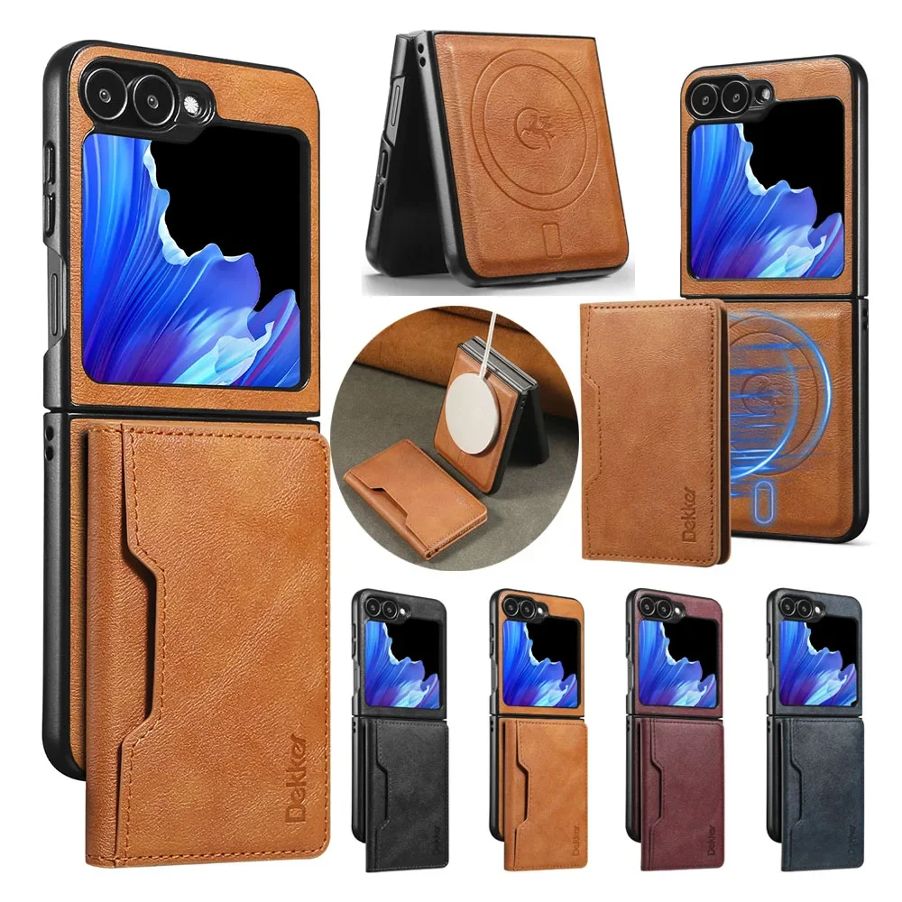 

Кожаный чехол 2 в 1 для Samsung Galaxy Z Flip 7 6 5 4 3 Flip5 Flip6, съемный слот для карточек, беспроводное зарядное устройство, чехол для телефона