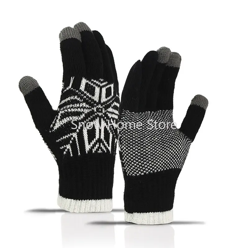 Nuevos guantes térmicos de invierno para montar con estrella grande de anís, terciopelo para hombre y pantalla táctil de punto grueso, talla L