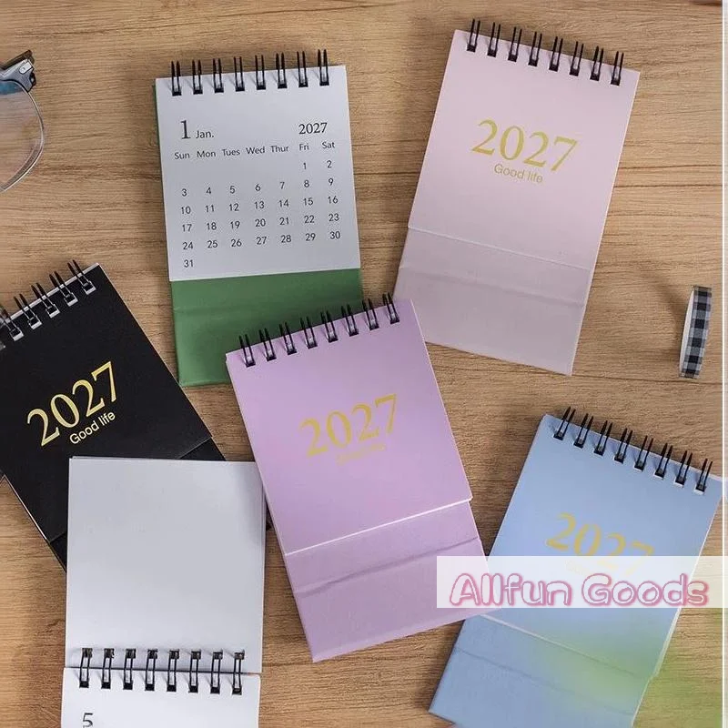 1Pcs 2027 Morandi Color Mini Desk Calendar 18 Months Desktop Plan Calendar Memo Message Small Ornaments Office Supplies Students view 6