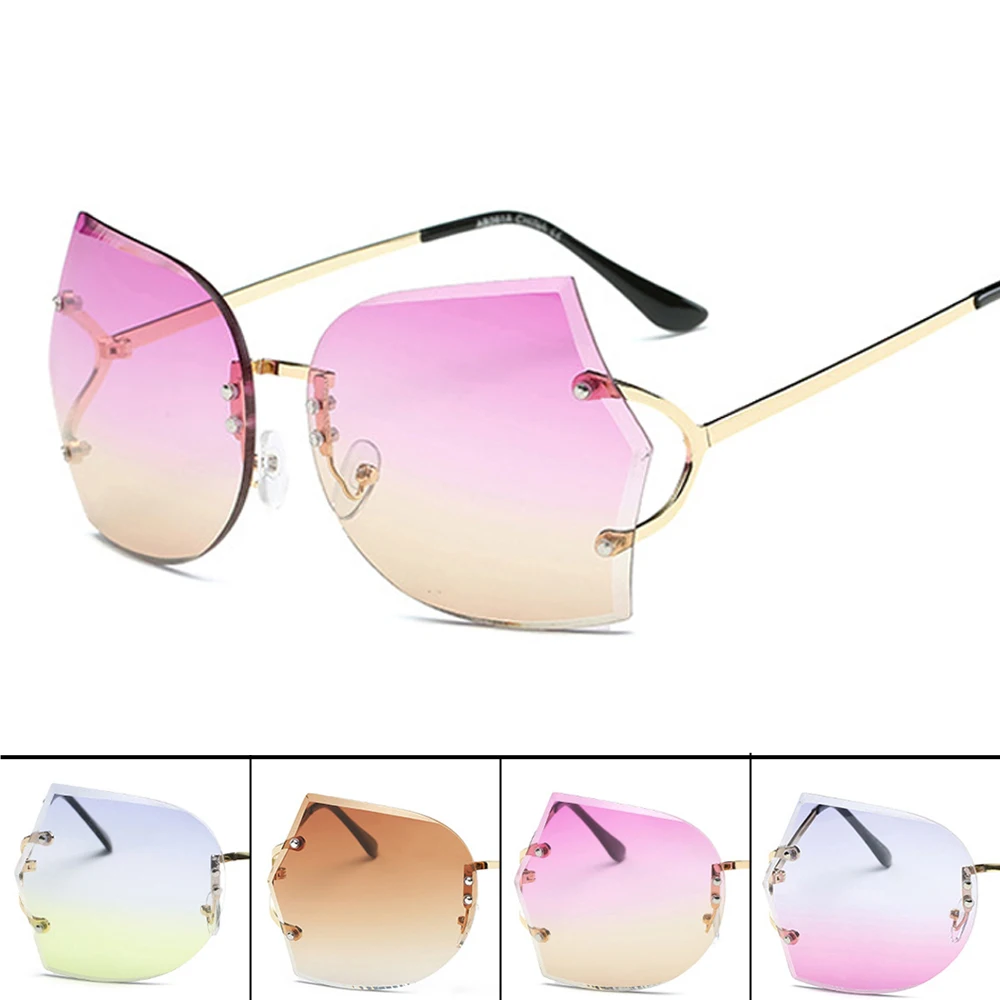 

FOENIXSONG Fashion Women Sunglasses Gradient Eyewear UV400 Design Men Sun Glasses Rimless Butterfly for Woman Sunglass