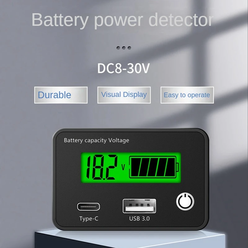 Lead Acid Lithium Battery Capacity Indicator Car Digital Voltmeter DC8-30V Black ,White Screen