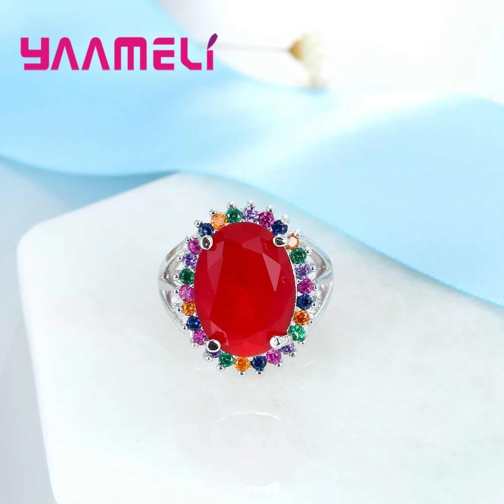 Luxury Enthusiasm Style Red Flower  Crystal Ring For Female Holiday Birthday Gift 925 Sterling Silver Appointment