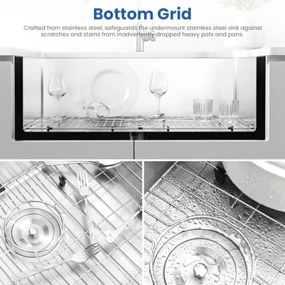 Unterbau-Küchenspüle aus Edelstahl, einzelne Schüssel mit Abflussbaugruppe, Edelstahl 304, 16 Gauge, handgefertigtes Spülbecken-Untergitter und
