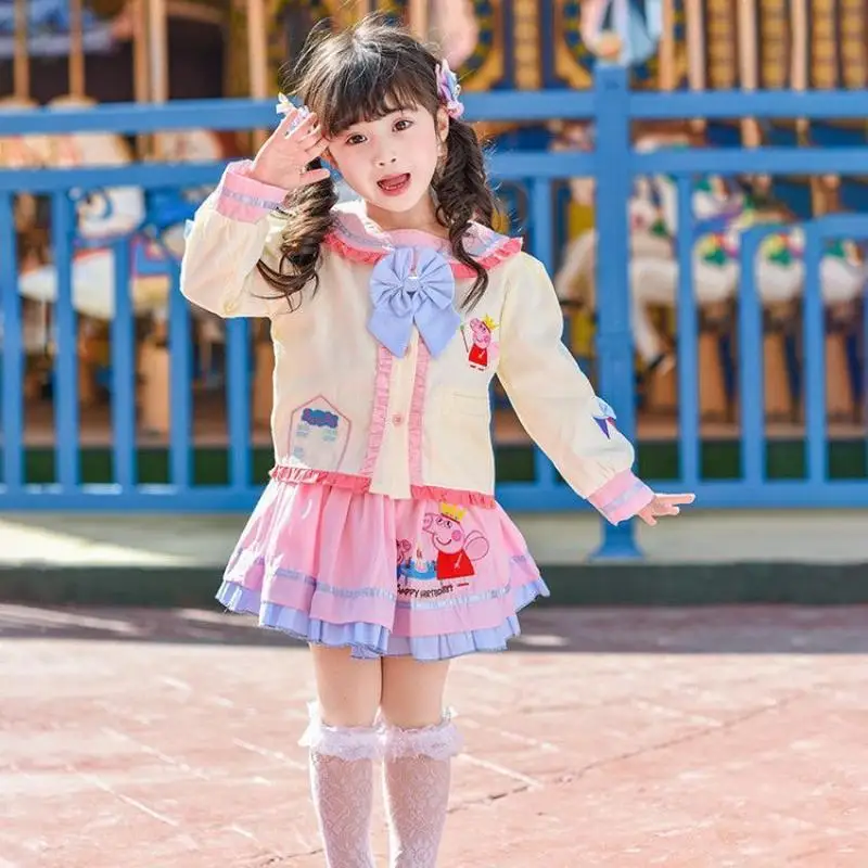 

Cute Cartoon Kawaii Peppa Pig JK Set Women's Lolita Sailor Uniform Children's Academy Princess Uniform Top Skirt Set
