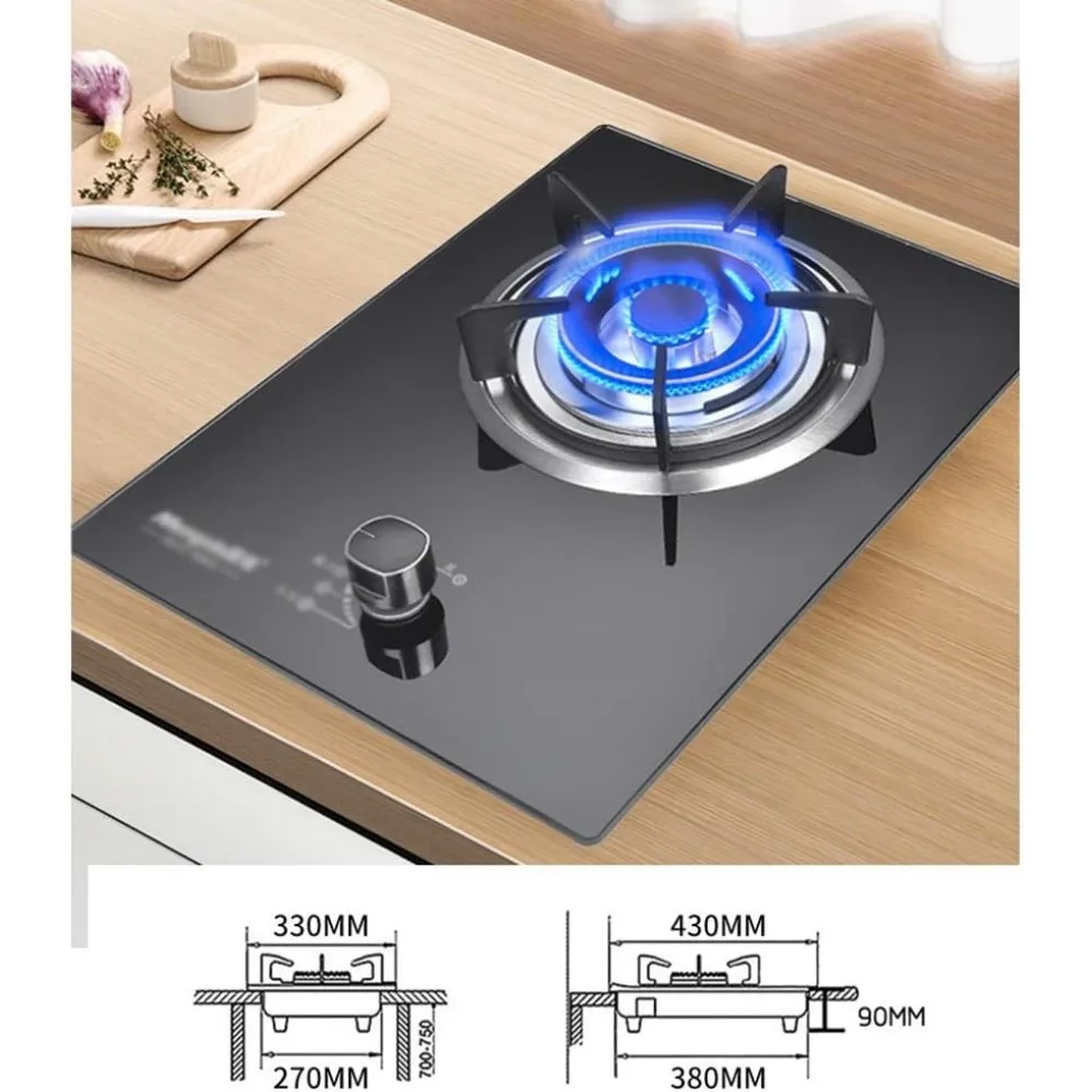 موقد غاز مدمج - موقد غاز من الزجاج المقسى باللون الأسود - دعم مقلاة حديد الزهر القوية - إشعال النبض الإلكتروني - لهب