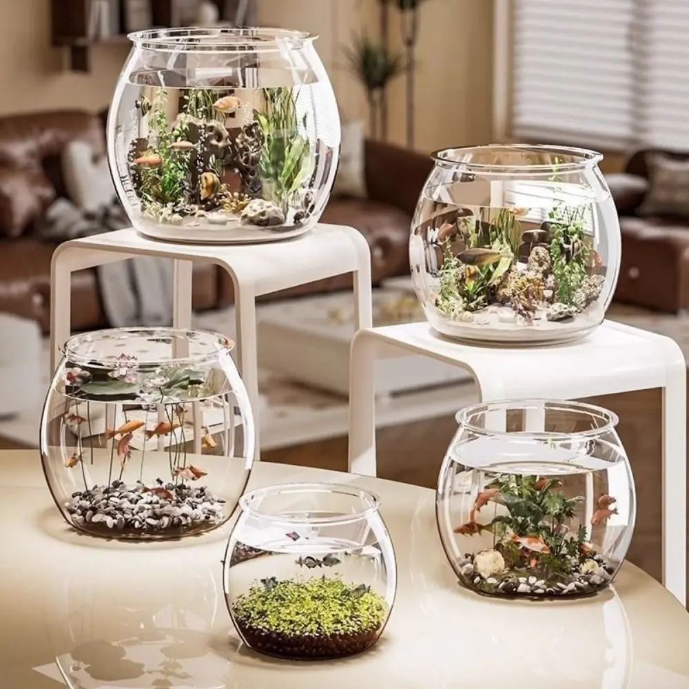 

Ultra Clear Round Fish Bowl Plastic Household Desktop Fish Tank Shatterproof Goldfish Bowl Fish Viewing Tank Tabletop Ornament