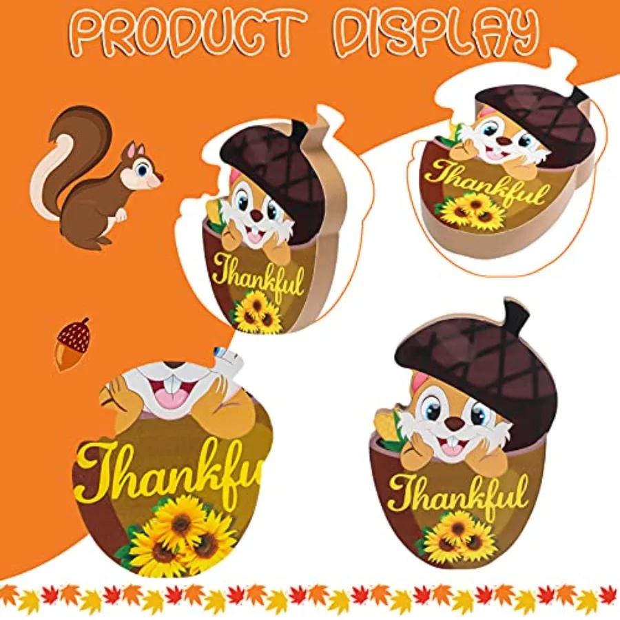 3 Pieces Thanksgiving Decor for Home Fall Wooden Sign Thankful Grateful Blessed Pumpkin Fall Tiered Tray Decor Squirrel Acorns