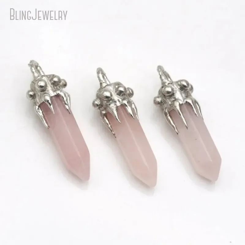 Imagem -02 - Cura de Cristal de Quartzo Rosa Pingente Rosa Suprimento de Jóias de Solda Macia Colar de Brincos Charme Boho Sonhador Angélico Y2k Gótico 10 Pcs