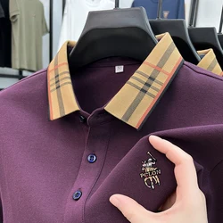Light Luxury Autumn and Winter New Men's Designer Pure Cotton Business Casual Trend Printed Korean Version Lapel POLOT Shirt Top