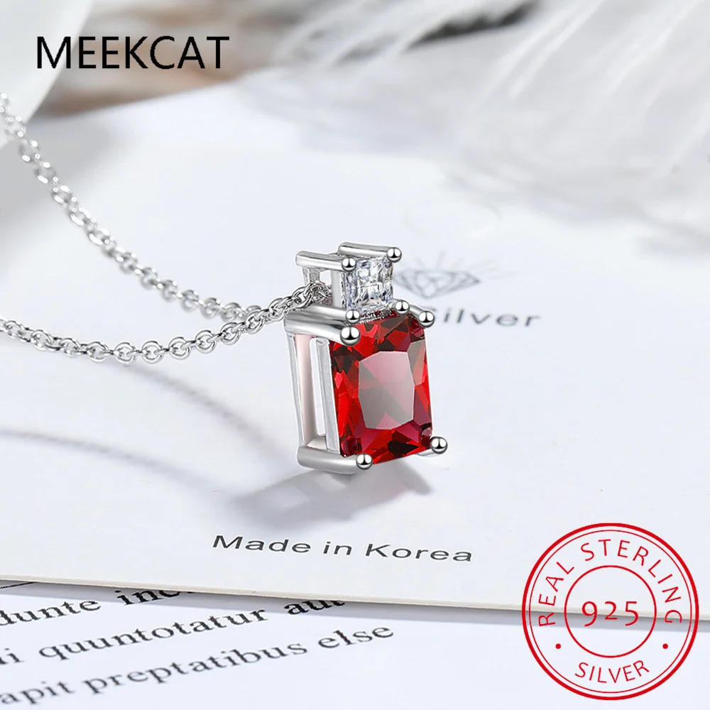 

Emerald Cut Red Natural Garnet 925 Sterling Silver Square Pendant for Women Fashion Gemstone Necklace Jewelry Colar de Prata