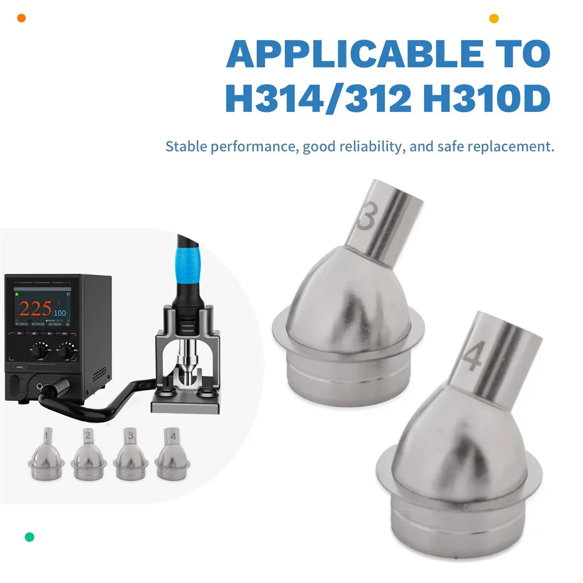 DT81 4PCS Straight Nozzle Hot Air Gun Nozzle Heating Tool for Aixun H310D/H312/H314 Hot Air Gun Accessories Bent Nozzle