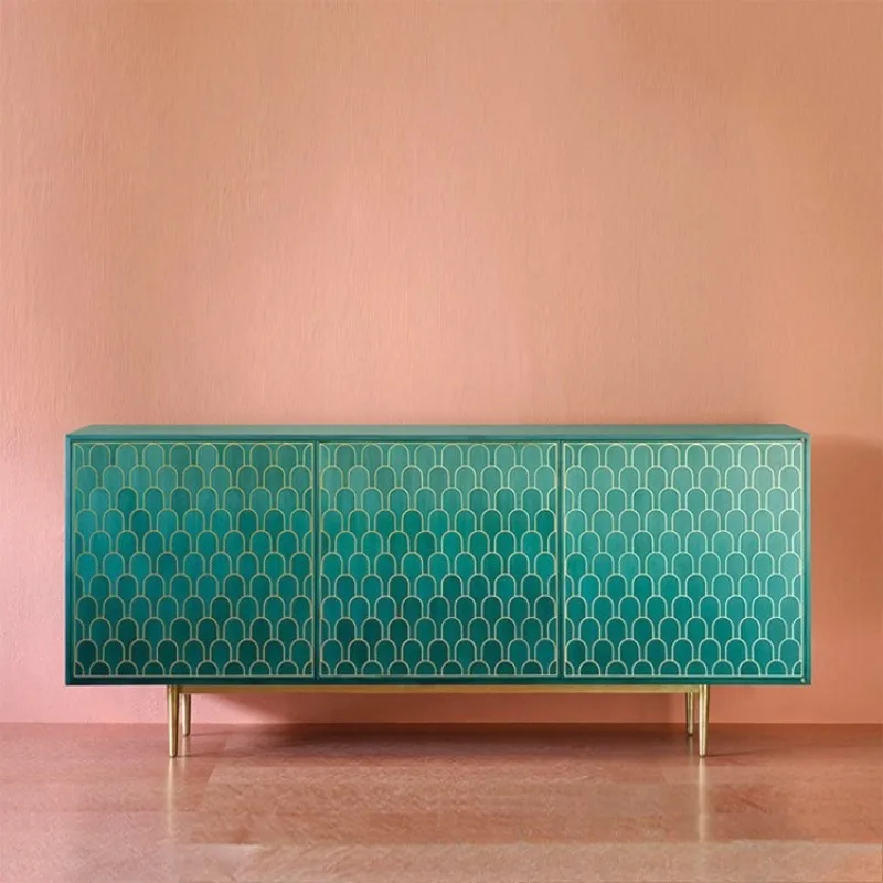 Modern simple living room fashionable high-end solid wood porch cabinet, light luxury model room home TV cabinet