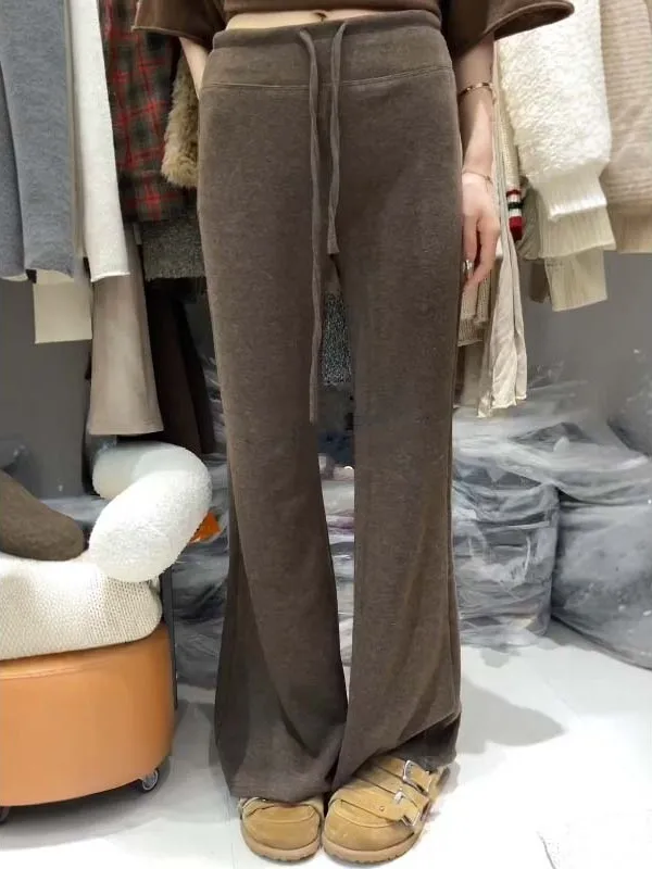 

Утягивающие эластичные талии с высокой талией Fce, повседневные расклешенные брюки, женские осенне-зимние новые брюки, универсальные брюки в пол...