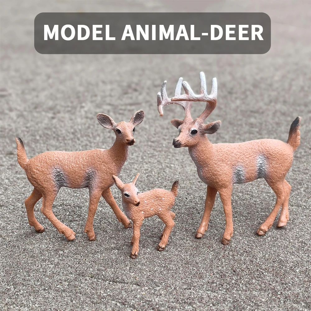 

3pcs/lot Miniature Sika Deer Artificial Realistic Animal Model Reindeer Figurine DIY Ornament Christmas Party Decoration