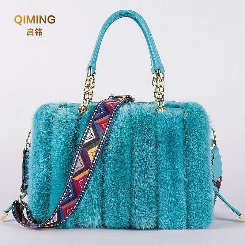 New Real Mink Fur Bag Women Winter Luxury Handbag Ladies Handbags Crossbody Single Shoulder Bag Solid Color Party Hand Bag Woman