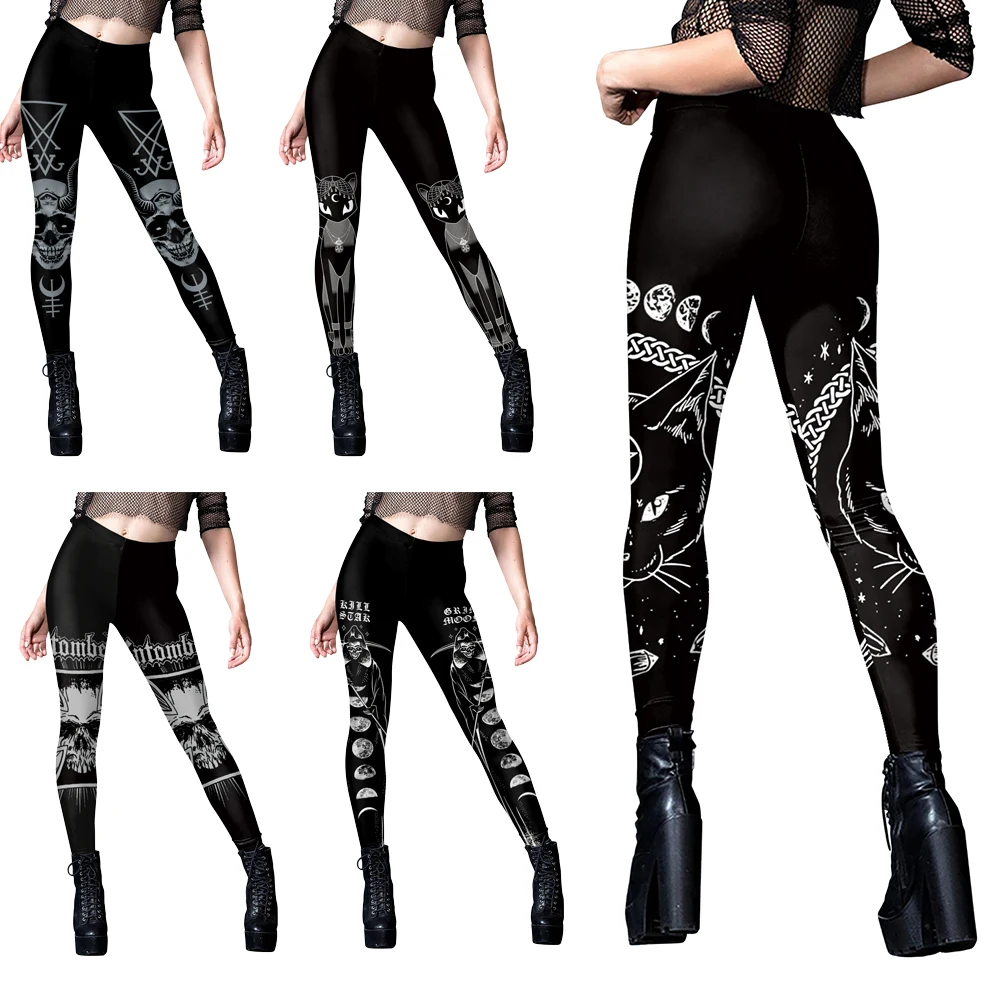 [You're My Secret] Sexy Women's Black Ouija Punk Rock Gothic Leggings For Women Push Up Fitness Legging Stretch Printed Leggins