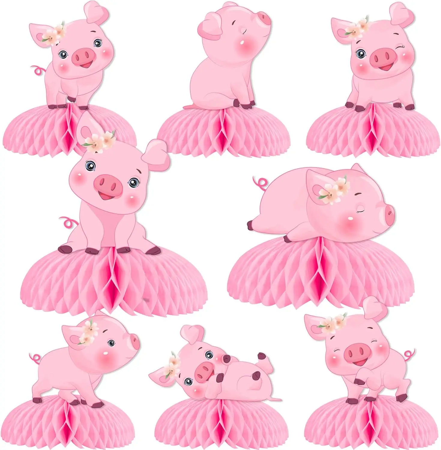 Pig Honeycomb Centerpieces for Pink Piggy Theme Birthday Decor Farm Animal Table Toppers for Birthday Baby Shower Party Supplies