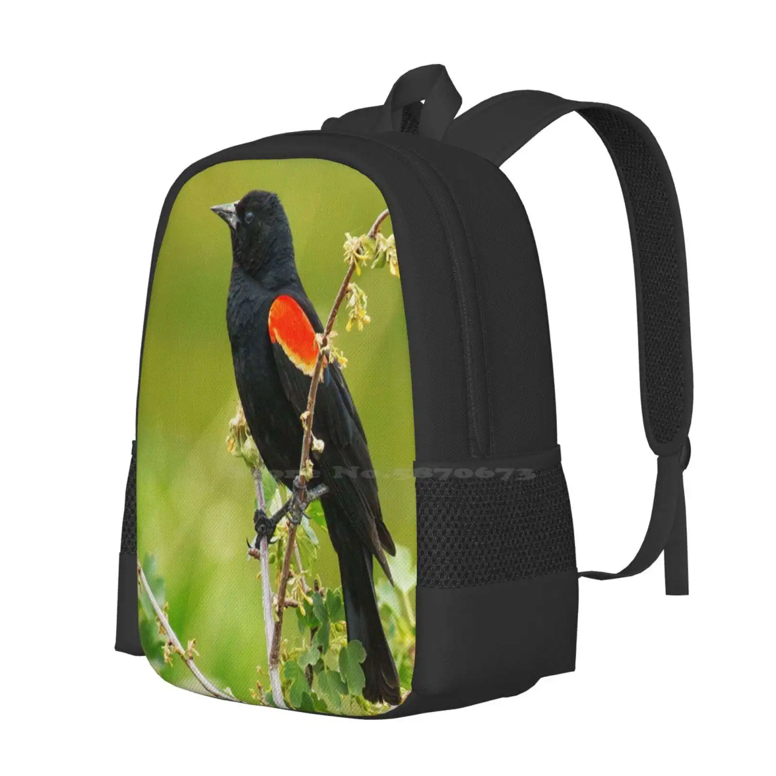 Male Red-Winged Blackbird School Bag Big Capacity Backpack Laptop Blackbird Birds Birdwatching Nature Marsh Bird Animal Avian