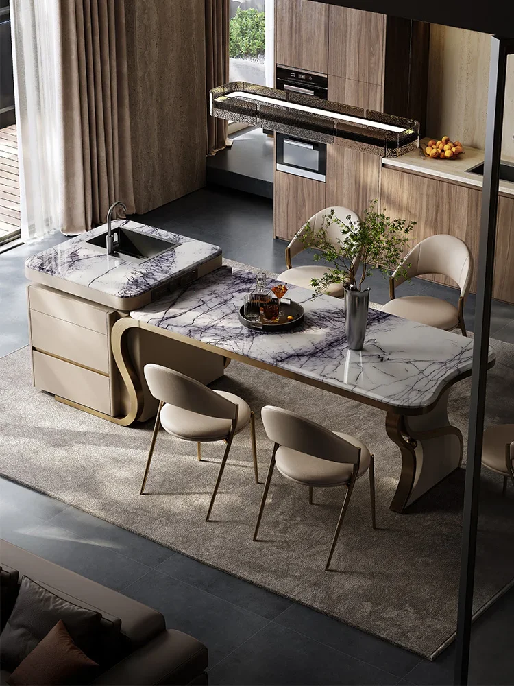 Light luxury marble island dining table integrated household with sink open kitchen guide table