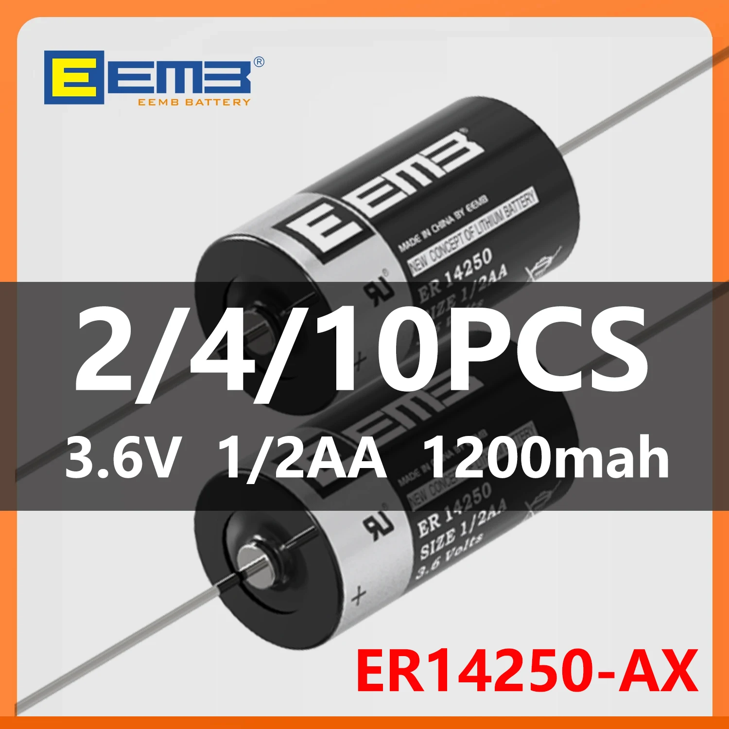 Original EEMB 3.6V 1/2 AA 1200mAh ER14250-AX Lithium Battery with AX Pin for IoT Sensors Water Meters (Optional 2/4/10PCS)