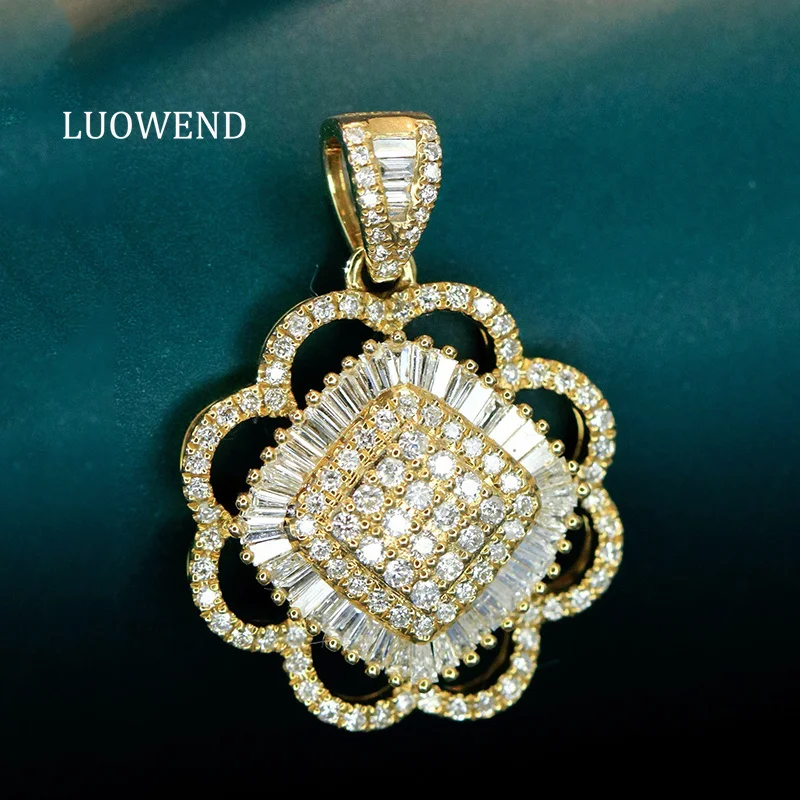 LUOWEND, colgante de oro blanco/amarillo 100% 18K, colgante de collar de diamantes naturales reales de estilo palaciego de lujo para mujer, joyería fina