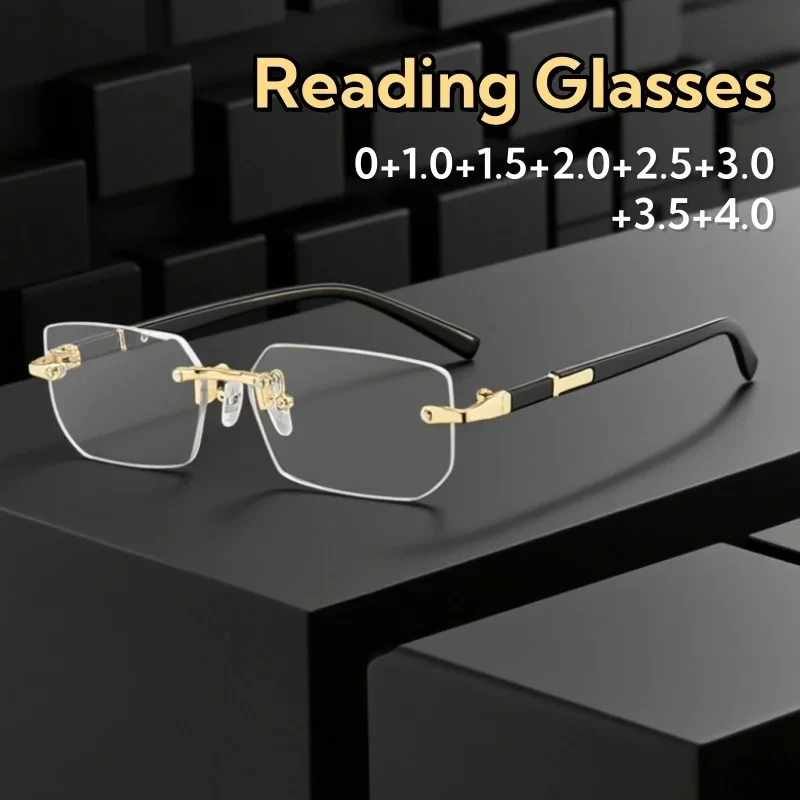 

Square Frameless Clear Lens Reading Glasses for Women and Men Advanced Elegant Sun Protection HD Durable Eyeglasses 0 To +4.0