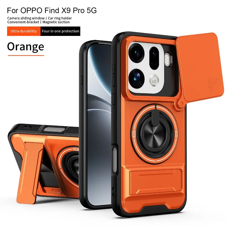 Eingebaute Magnetische Autohalterung Hülle für Oppo Find X9 Pro Find X 9 X9pro Schiebe-Objektivschutz Stoßfeste Hartschale