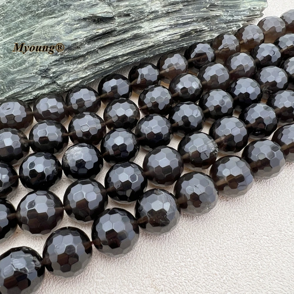 16MM 24PCS Large Faceted Natural Crystal Smoky Quartz Round Cutting Nugget Beads MY230916