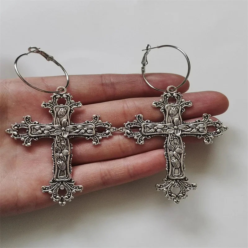 Large Antique Gothic Cross Hoop Earrings - Gifts for Her Trad Goth Jewelry Fashion Delicacy 2022 New Women Gift Girlfriend