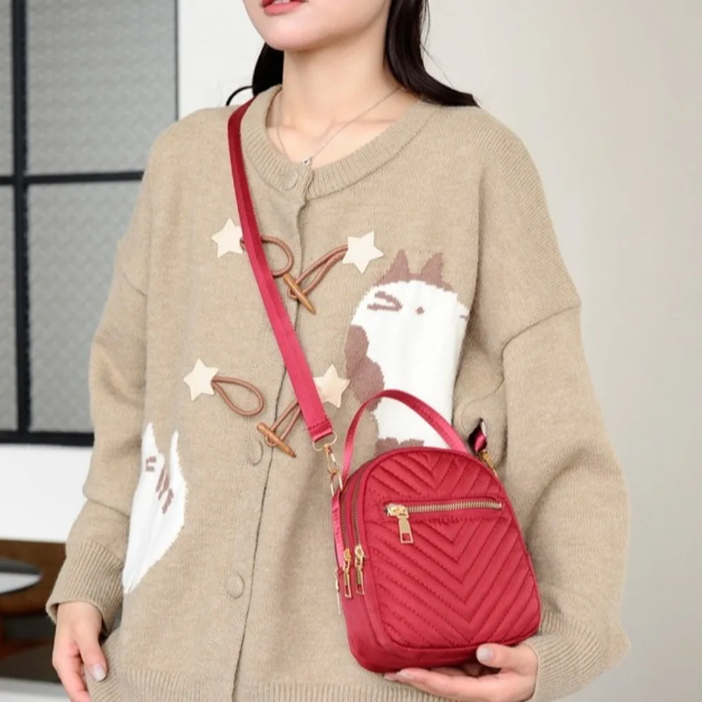 Fashion Multi-layer Zipper Crossbody Bag Oxford Korean Style Shoulder Bag Solid Color Handbag Small Phone Bag Grocery Handbag