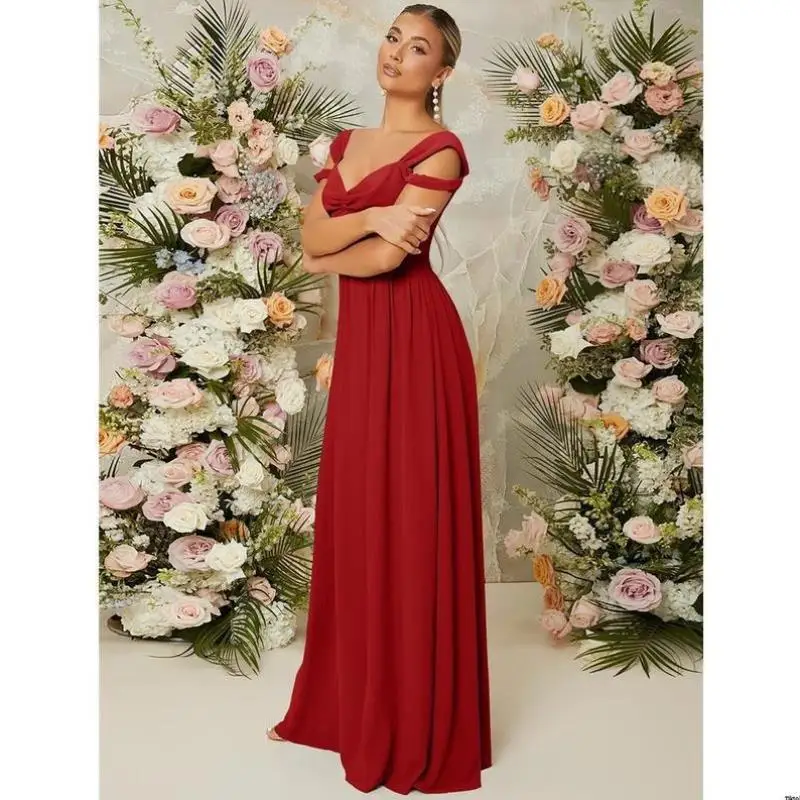 Cross-Border New Wedding Dr Accory Maidsmaid Dr Bal H-Sle Tee-Quarter Sve Linen Ciwalk Fem Dr